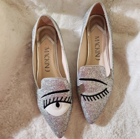 Mackin J Flirty Eye Silver Heelee Flats‎ Size 8.5 - Picture 2 of 5